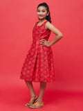 Red Digital Print Box Pleated Dress