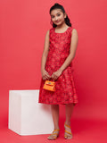 Red Digital Print Box Pleated Dress