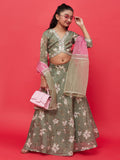 Mother Daughter Combo-Green Floral Print Lehenga Choli Set