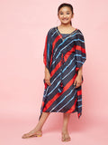 Indigo Leheriya Print Chinnon Kaftan Mother Daughter Combo