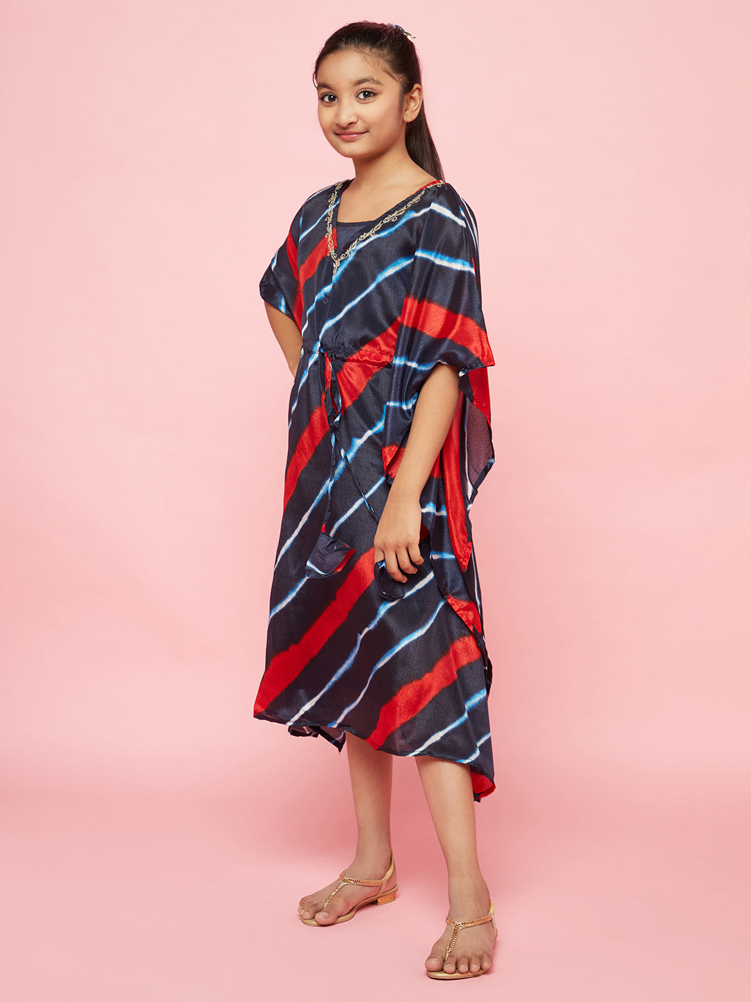 Indigo Leheriya Print Chinnon Kaftan Mother Daughter Combo