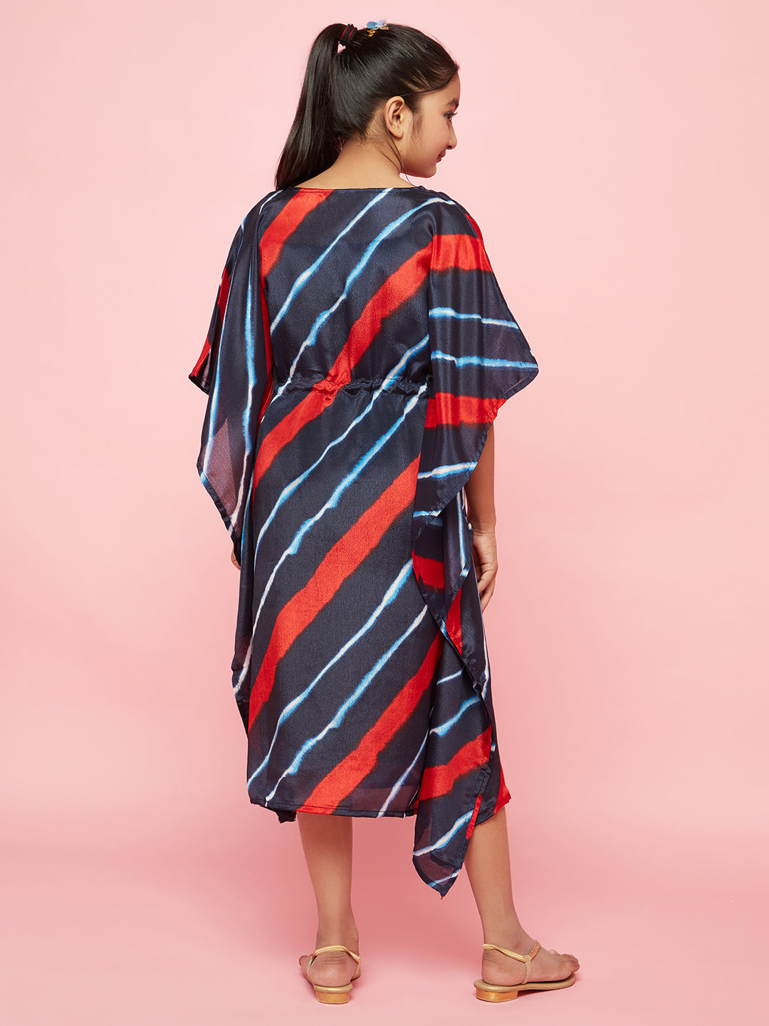 Indigo Leheriya Print Chinnon Kaftan Mother Daughter Combo