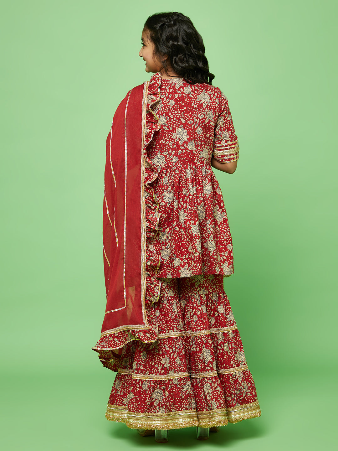 Red Sharara Kurta Mother Daughter Combo