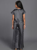 Grey Taffeta Pleated Top With Palazzo