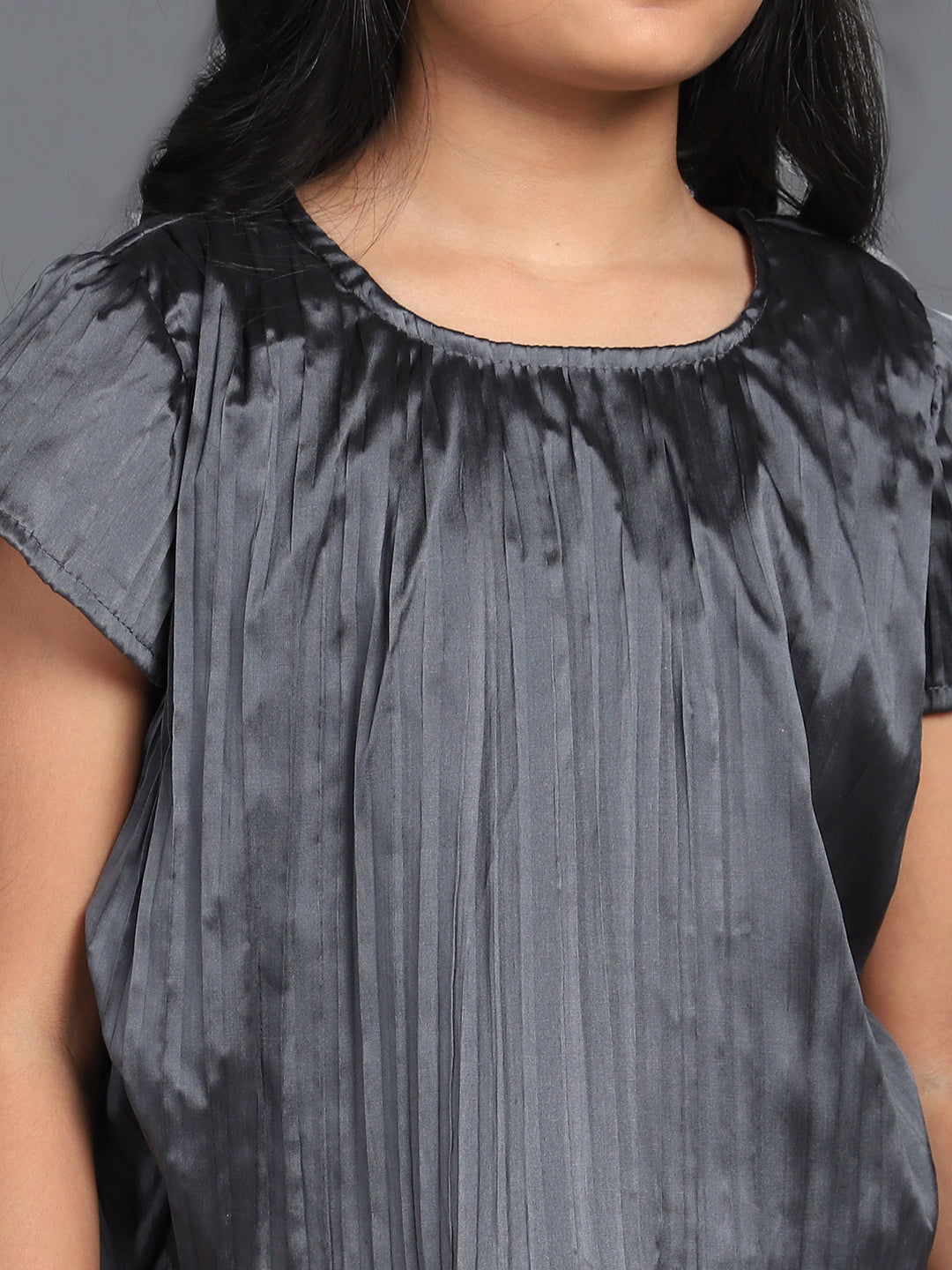 Grey Taffeta Pleated Top With Palazzo