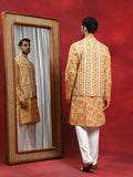 Yellow Floral Print Kurta With Nehru Jacket