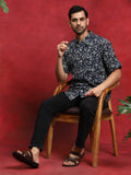 Navy Blue Printed Kantha Work Shirt