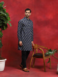 Navy Blue Printed Kantha Work Kurta