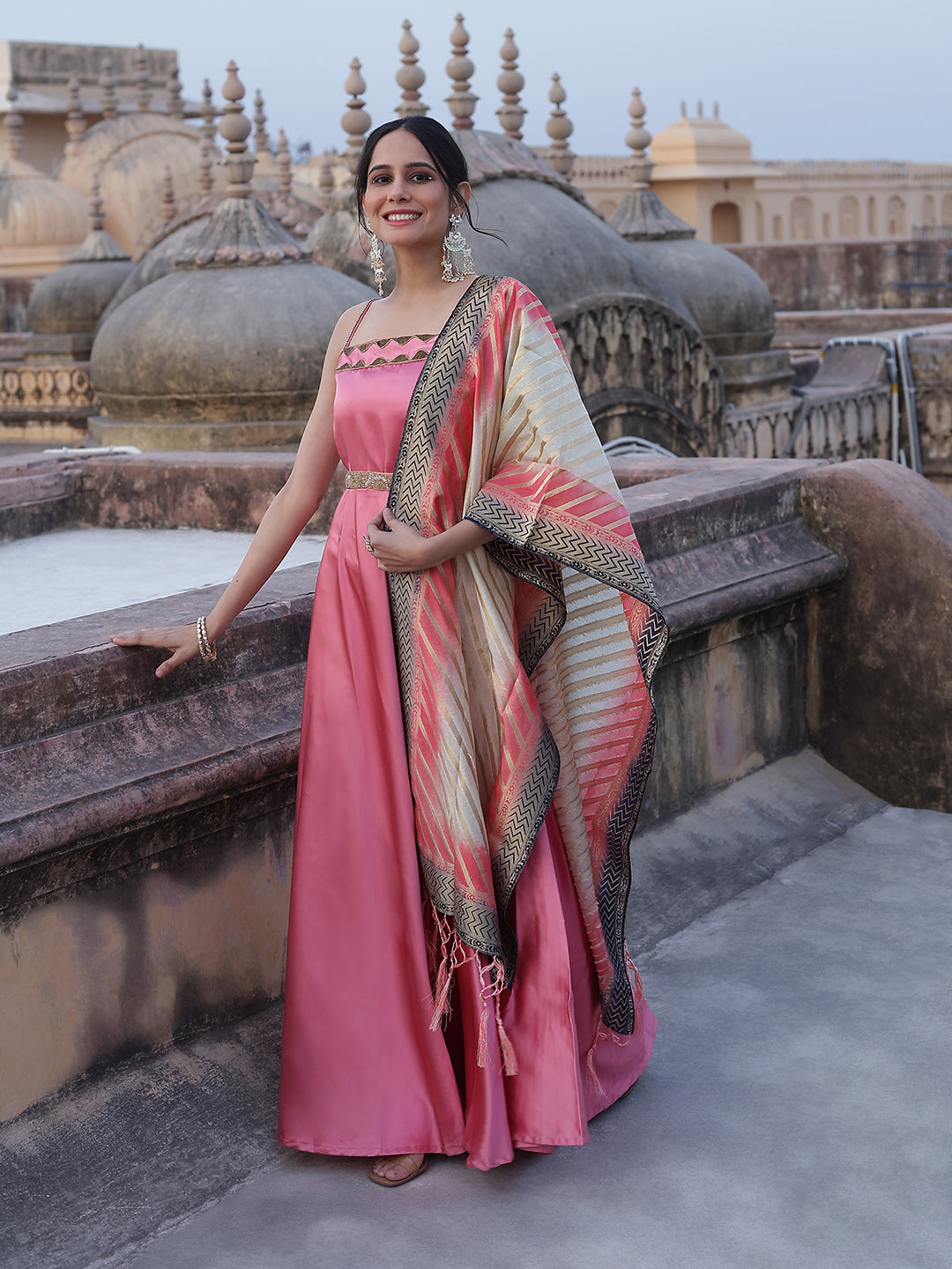 Pink Embellished Dress With Dupatta – Aks