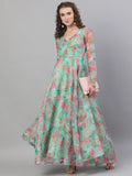 Green Floral Print Fit & Flare Dress