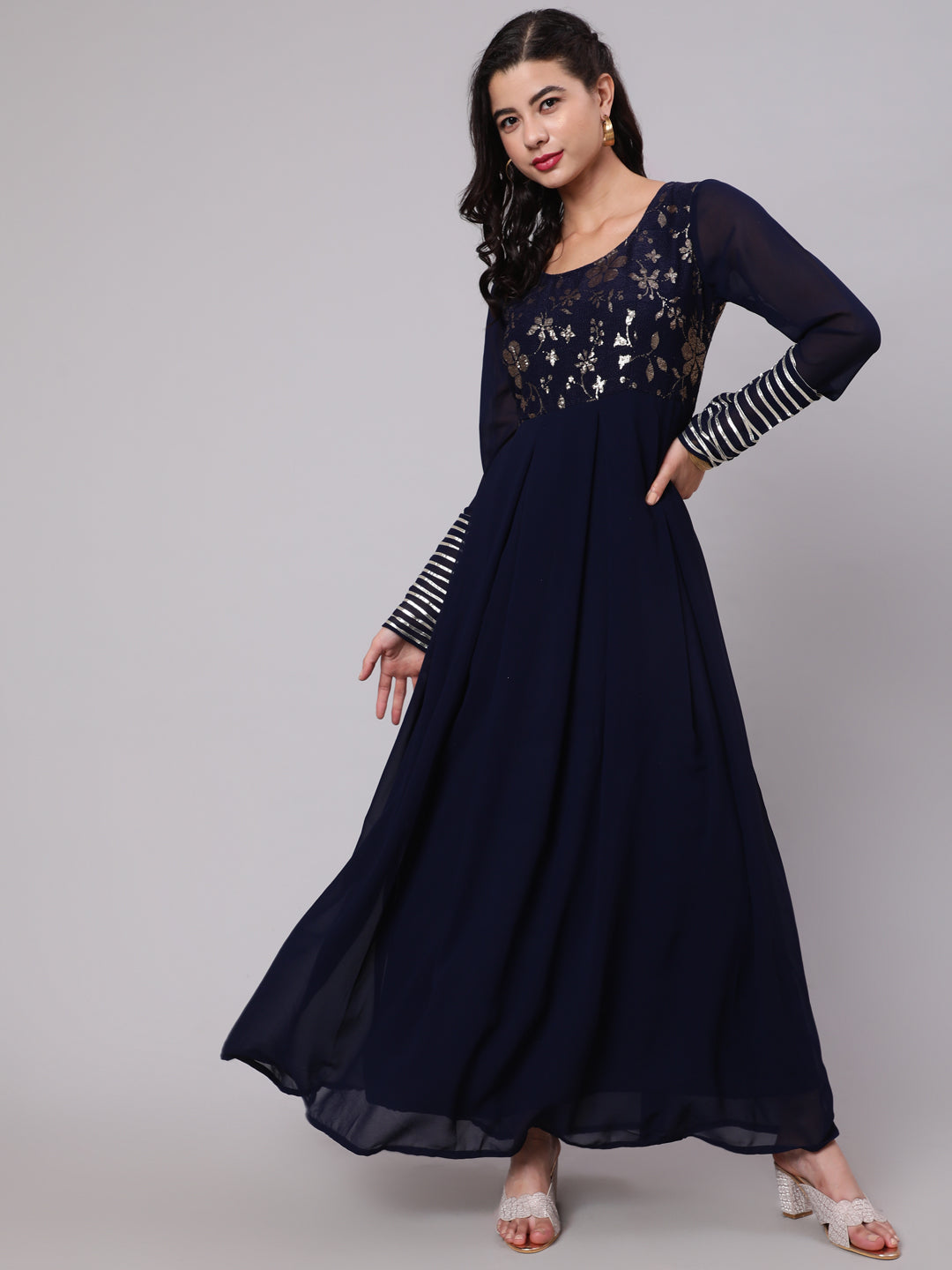 Mother Daughter Combo-Navy Blue Sequined Dress