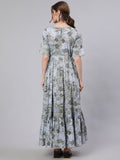 Blue Floral Print Maxi Dress