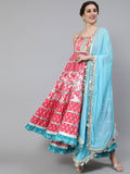 Pink Printed Anarkali Sharara With Dupatta