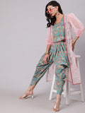 Light Blue Floral Print Dhoti Co-Ord Set With Jacket