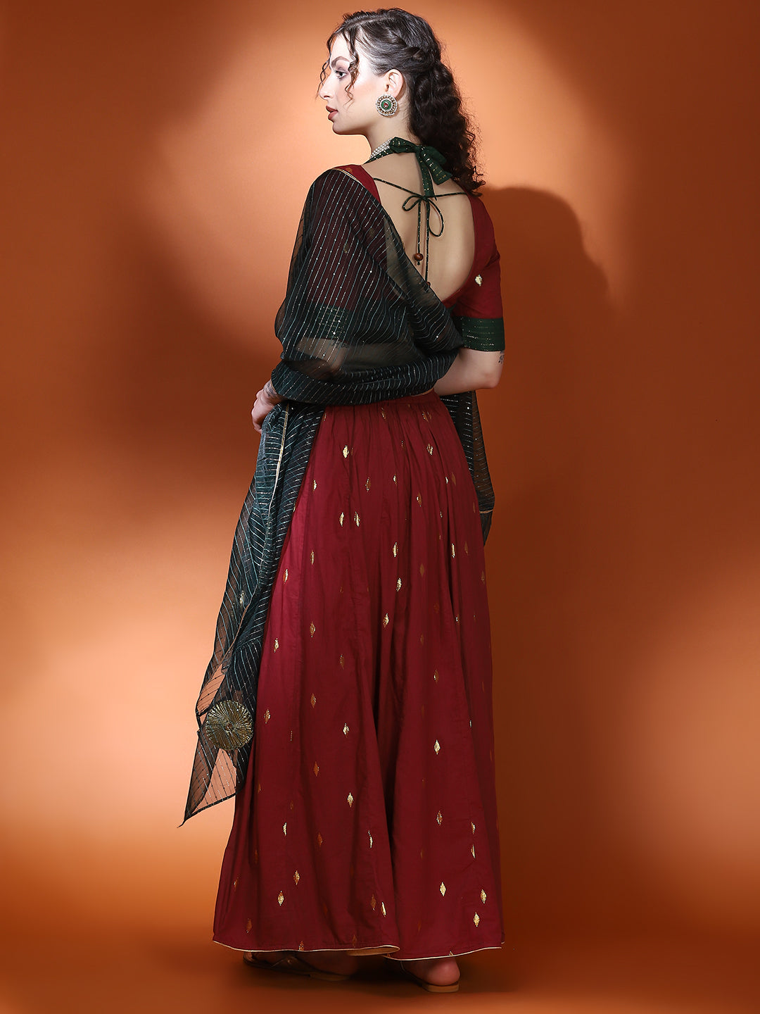 Mother Daughter Combo-Maroon Woven Design Lehenga Choli Set