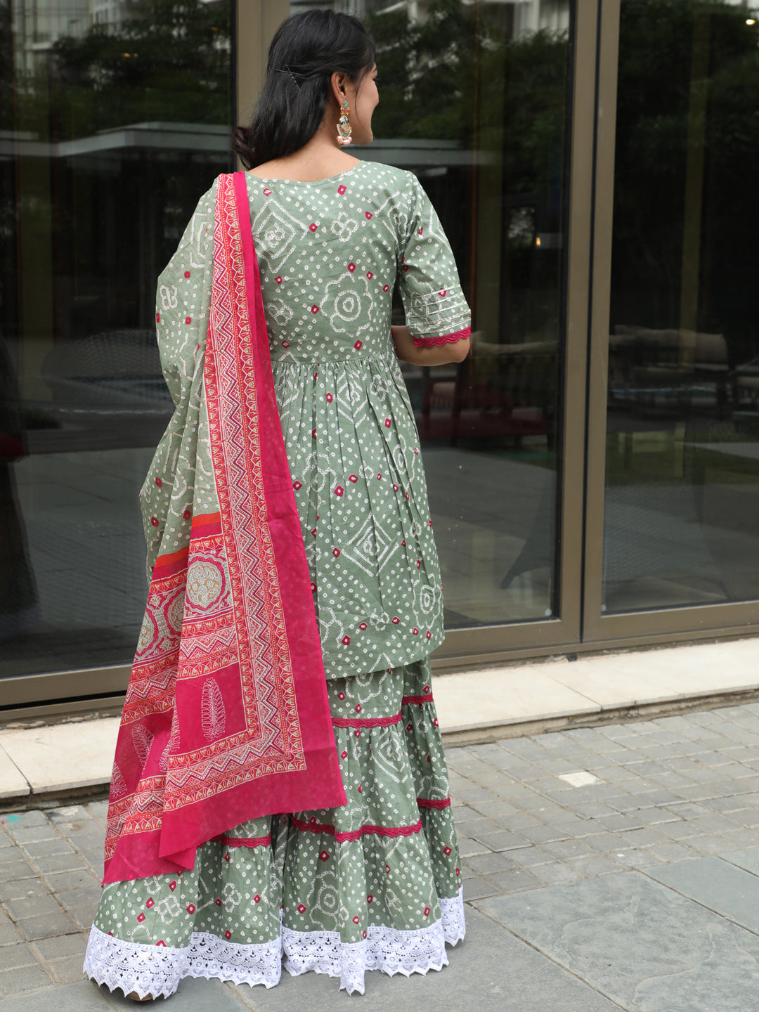 Green Nyra-Cut Kurta Sharara With Dupatta