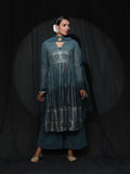 Teal Embroidered Nyra-Cut Kurta Palazzo With Dupatta