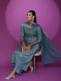 Blue Embroidered Nyra-Cut Kurta Palazzo With Dupatta