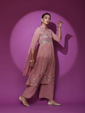 Pink Embroidered Nyra-Cut Kurta Palazzo With Dupatta