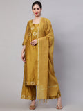 Mustard Embellished Kurta Palazzo With Dupatta