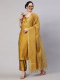 Mustard Embellished Kurta Palazzo With Dupatta