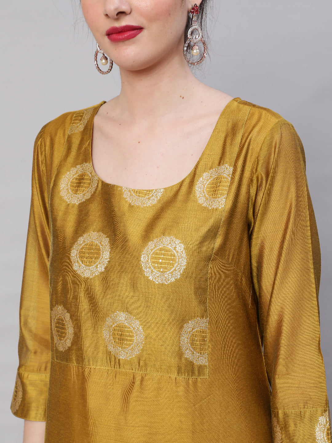 Mustard Embellished Kurta Palazzo With Dupatta