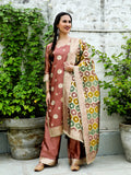 Rose Gold Embellished Kurta Palazzo With Dupatta