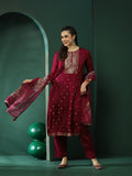 Purple Jacquard Kurta Pant With Dupatta