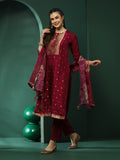 Purple Jacquard Kurta Pant With Dupatta