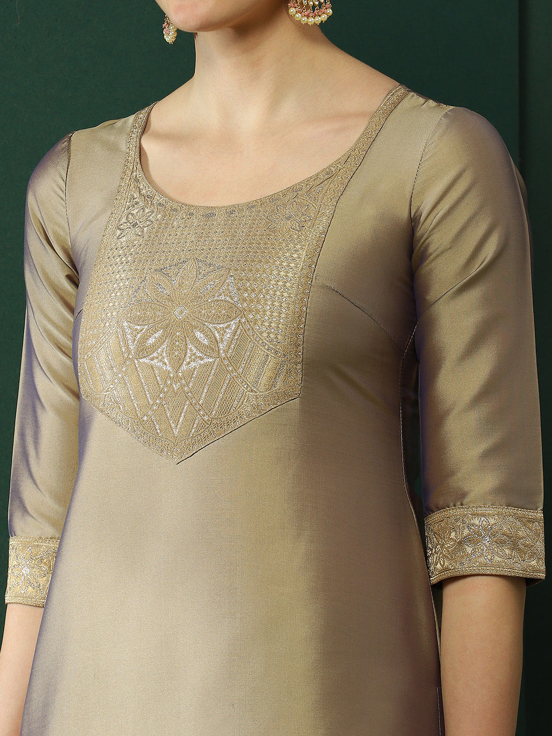 Beige Kurta Pant With Banarsi Dupatta