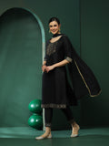 Black Patch Work Kurta Pant With Dupatta