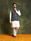 Navy Blue Floral Print Nehru Jacket