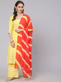 Yellow Placement Print Kurta Palazzo With Dupatta