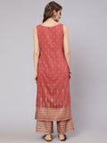 Rust Red Placement Print Kurta With Palazzo