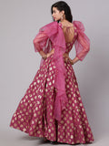 Magenta Foil Print Lehenga Choli With Dupatta