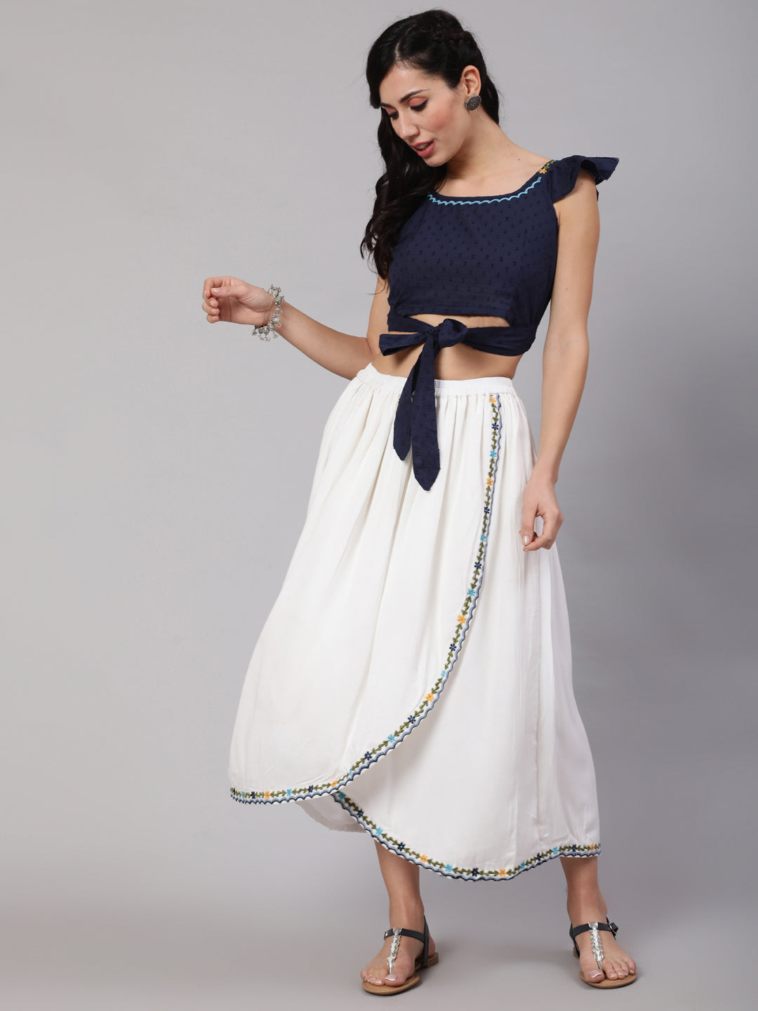 White & Blue Embroidered Co-Ord Set