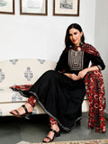 Black Embroidered Anarkali Pant With Dupatta