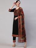 Black Printed Kurta Pant With Dupatta