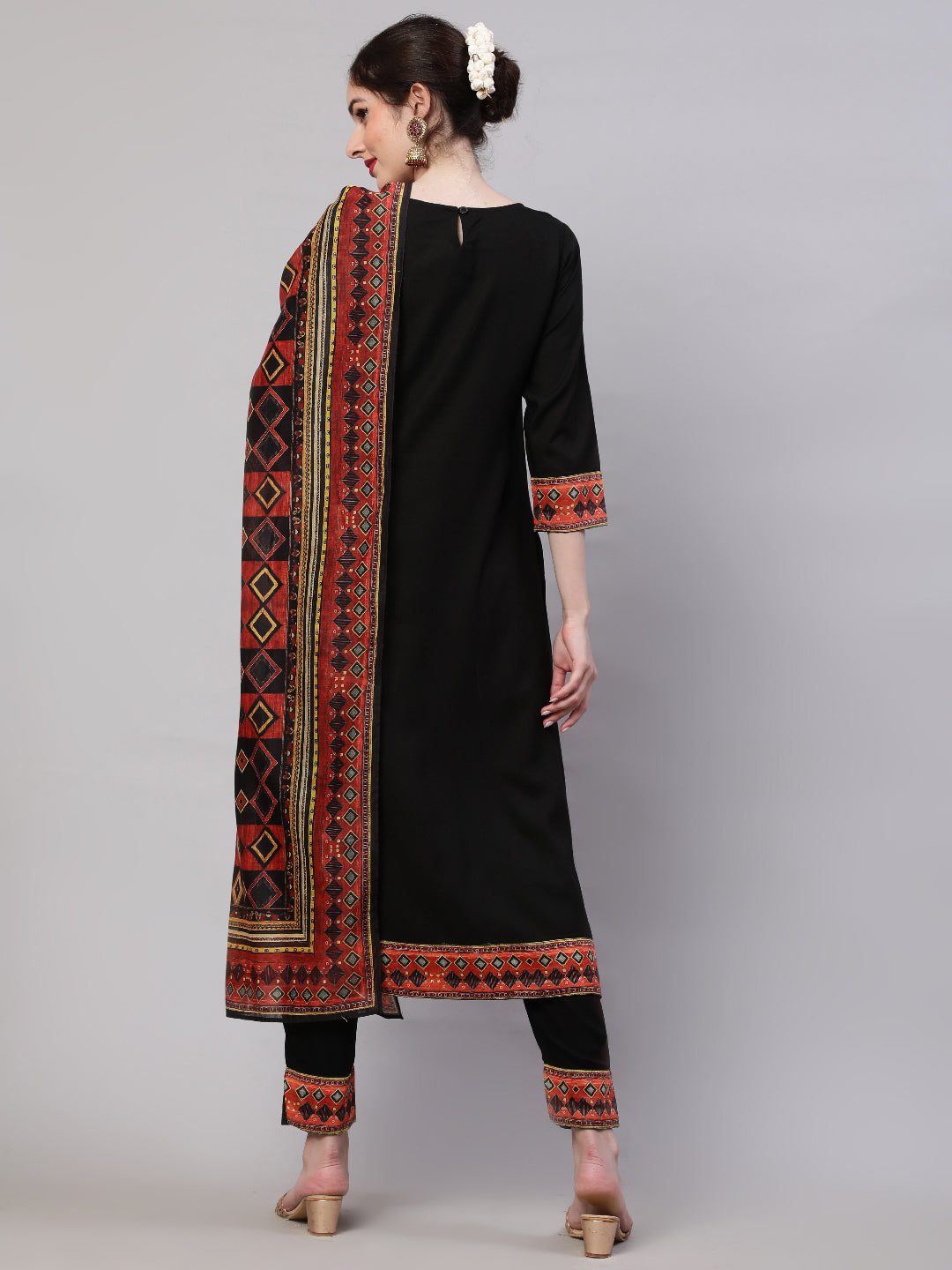 Black Printed Kurta Pant With Dupatta