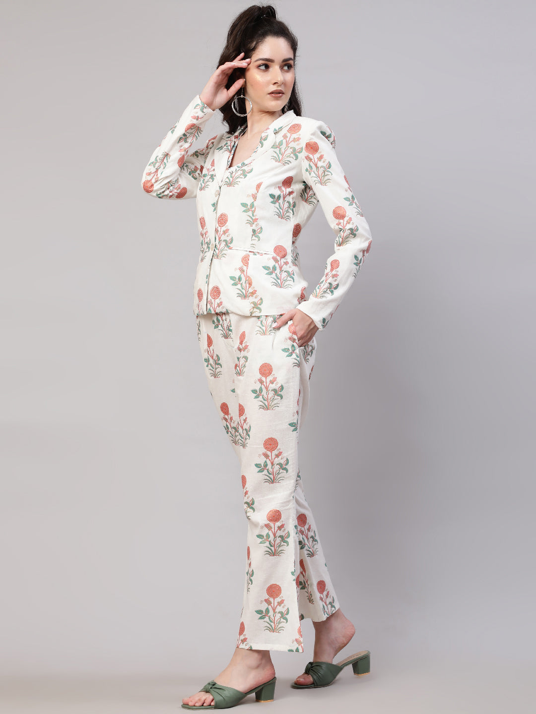 White Floral Print Co-ord Set