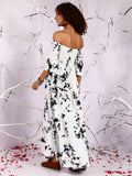 White Tie & Dye Off-Shoulder Tiered Maxi Dress