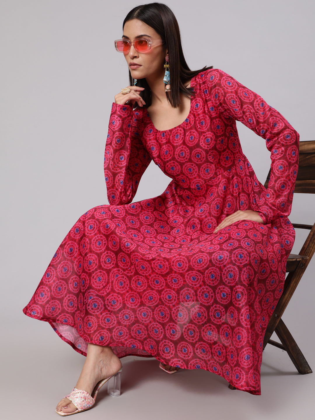 Mother Daughter Combo-Magenta Printed Flared Anarkali