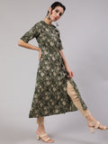 Moss Green Kantha A-line Mother Daughter Combo