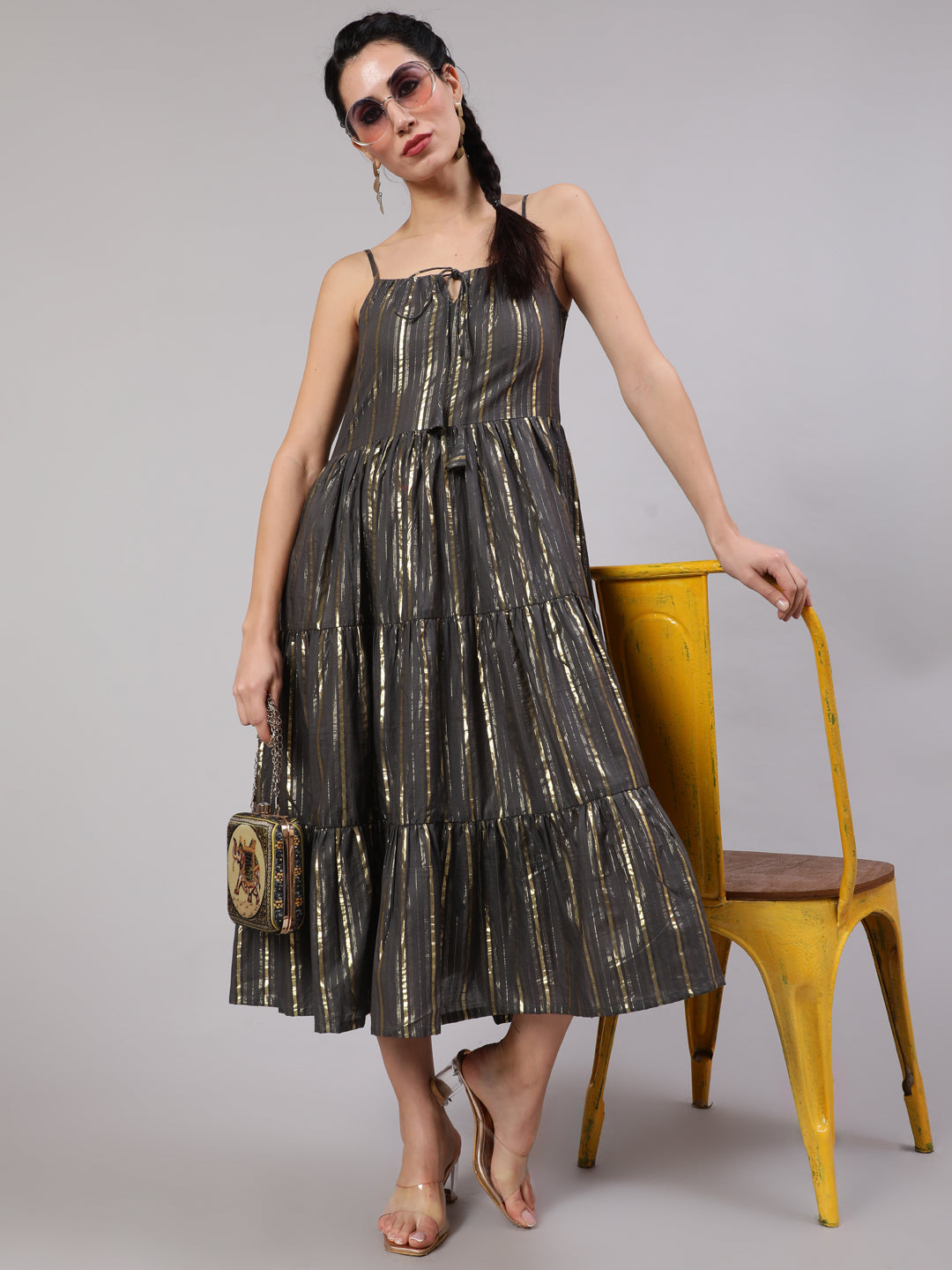 Grey Lurex Tiered Dress Mother Daughter Duo