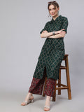 Green Printed Lurex Design A-line Kurta