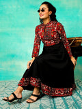 Black & Maroon Printed Anarkali