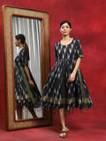 Black Ikat Gathered Dress