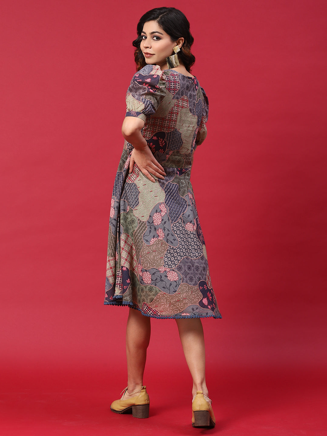 Multicolor Floral Print A-Line Dress