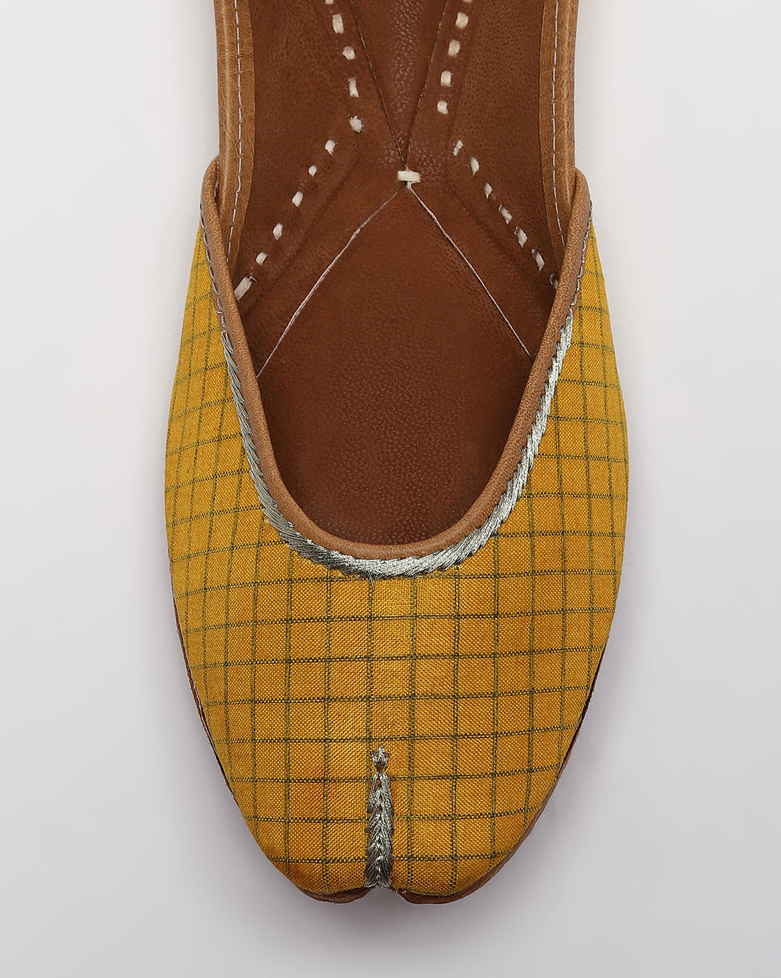 Yellow Checked Handcrafted Mojaris