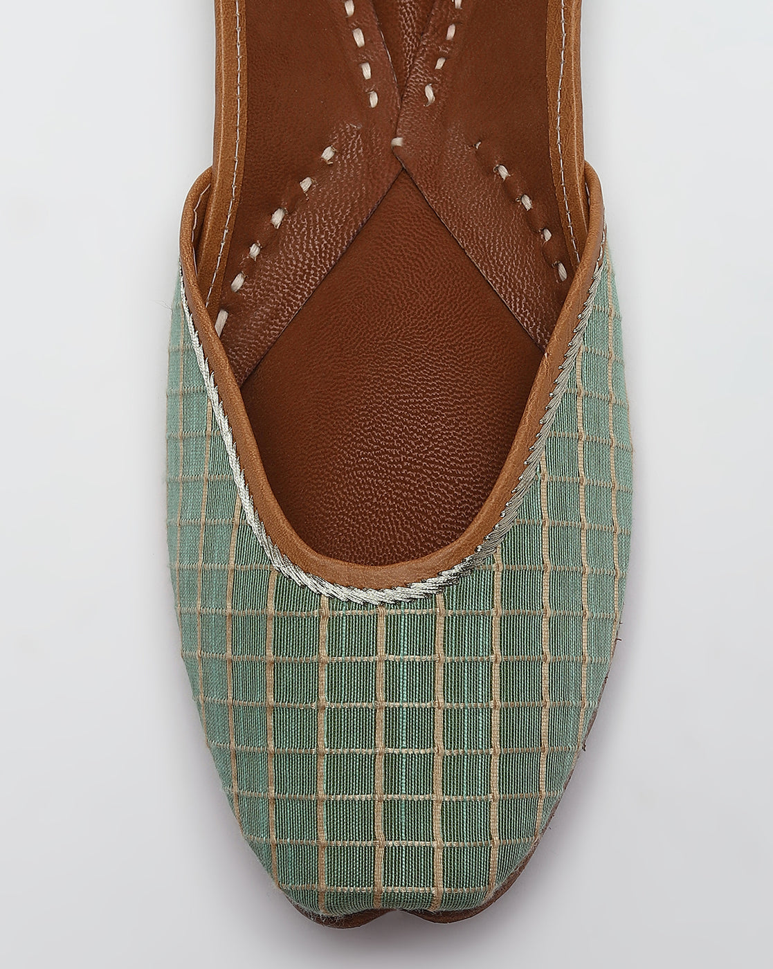 Pastel Green Checked Handcrafted Mojaris